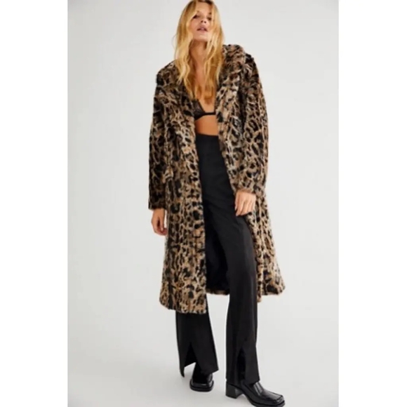 Free People Leopard Print Faux Fur Coat Size S - Picture 4 of 14
